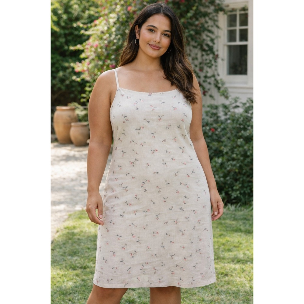 Brooks Brothers Floral Embroidered Cotton Sheath Dress Beige Pink 10 - Picture 1 of 10